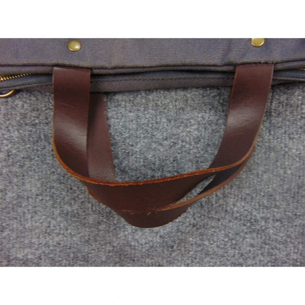 Line of Trade Laptop Briefcase Men Gray Canvas Leather Trim Commuter